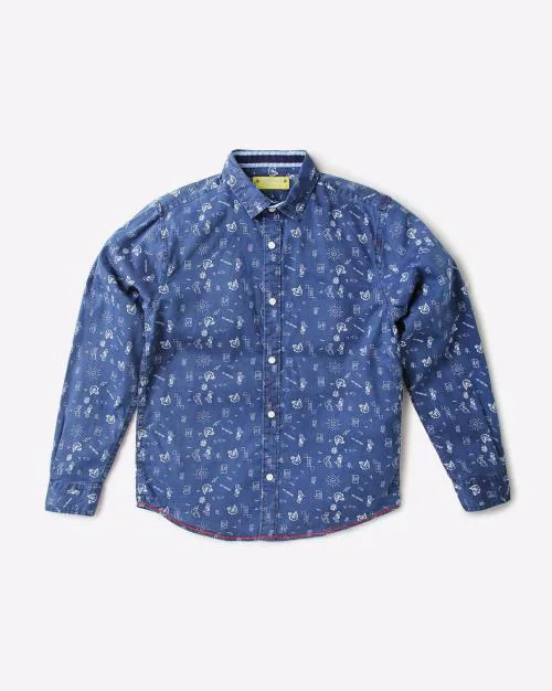 Printed Shirt with Spread Collar