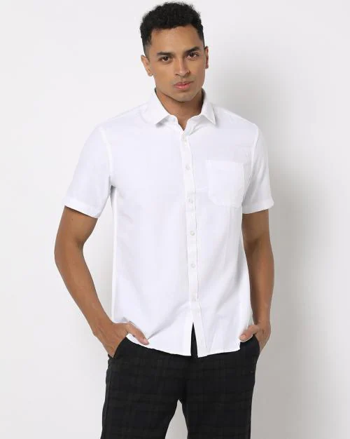 Men Slim Fit Shirt with Spread Collar