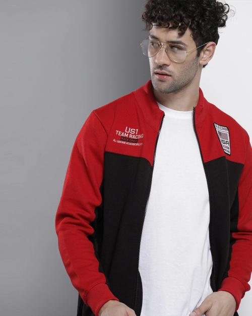 Colourblock High-Neck Sweatshirt with Placement Applique