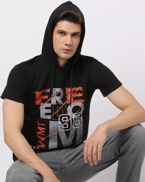 Typographic Print Slim Fit Hooded T-Shirt