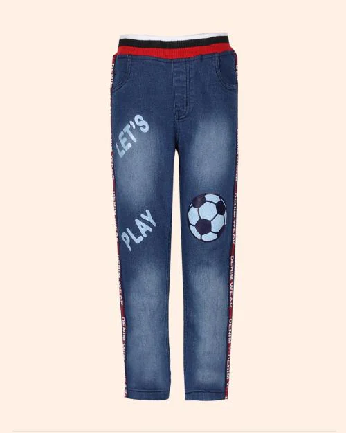 Mid-Wash Printed Slim Fit Jeans