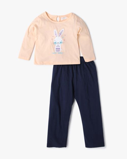 Rabbit Print Cotton T-Shirt & Pants Set