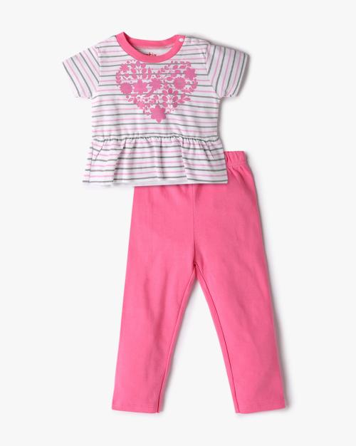 Girls Printed Regular Fit Top & Pants Set