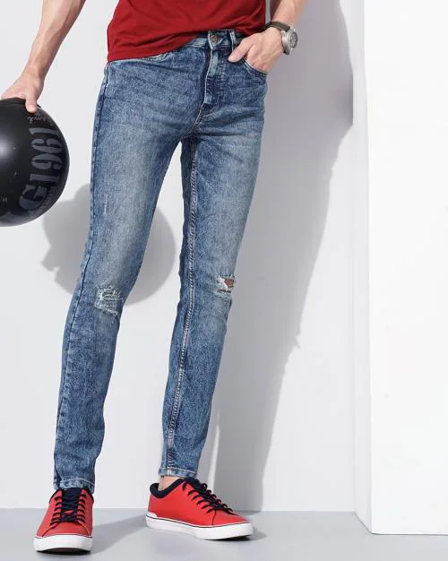 Men Low-Rise Slim Fit Distressed Jeans