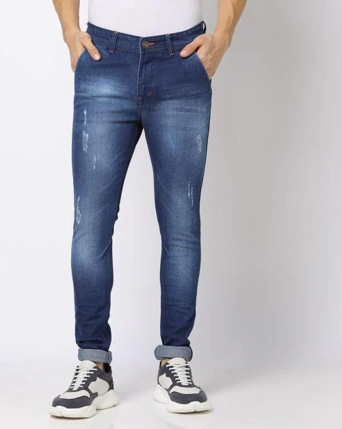 Buy MidWash Distressed Carrot Fit Jeans Online at Best Prices in India