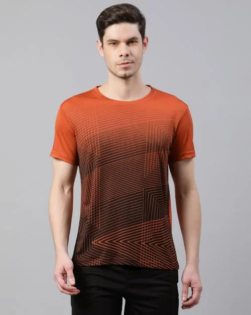 Geometric Print Slim Fit Crew-Neck T-Shirt