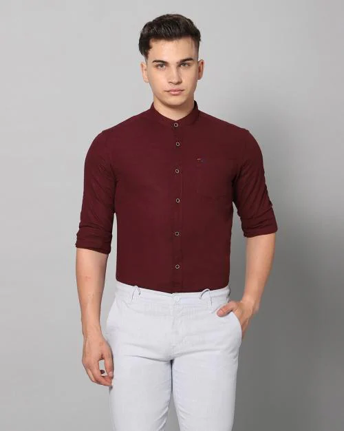 Shirt with Band Collar