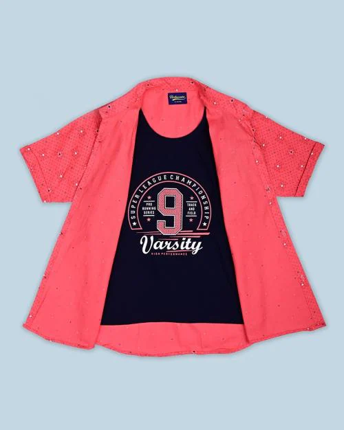 Printed Shirt with Attached T-Shirt