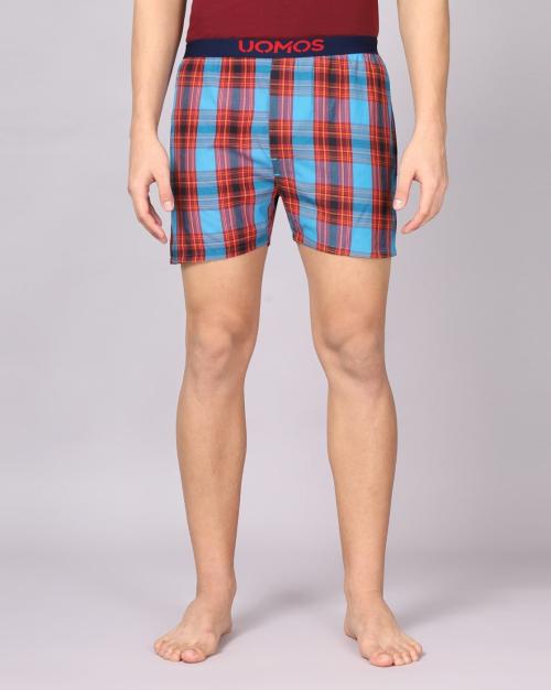 Checked Boxers with Brand Print Waistband