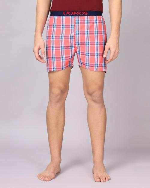 Checked Boxers with Brand Print Waistband