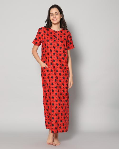 Printed Nightie with Patch Pockets