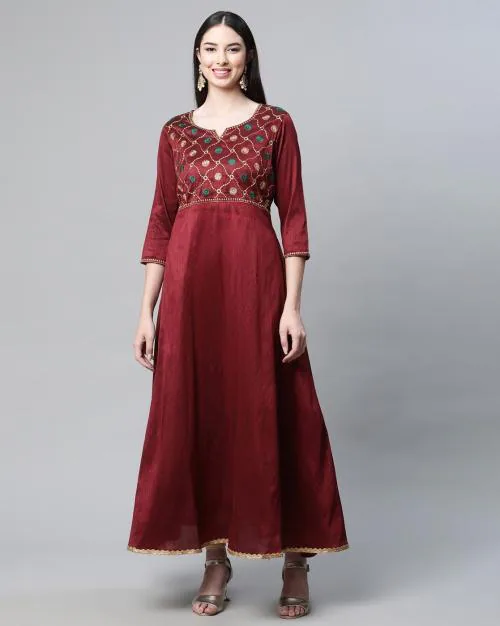 Embroidered A-Line Gown Dress