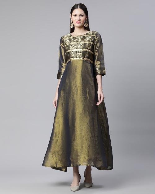 Embroidered A-Line Gown