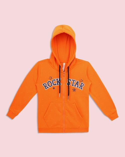 Typographic Print Hoodie with Split-Kangaroo Pockets