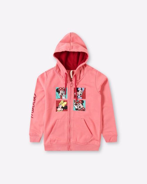 Minnie Mouse Print Regular Fit Zip-Front Hoodie