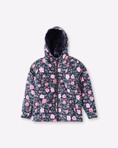 Floral Print Hooded Puffer Jacket