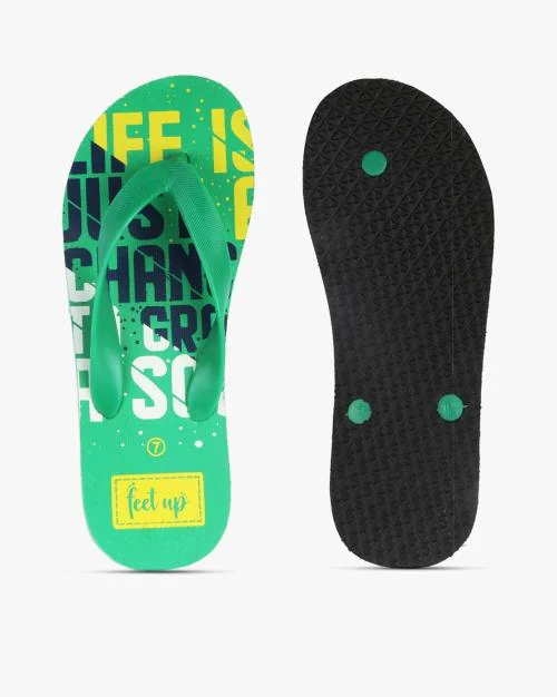 Typographic Print Thong-Strap Flip-Flops