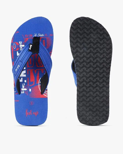 Typographic Print Thong-Strap Flip-Flops