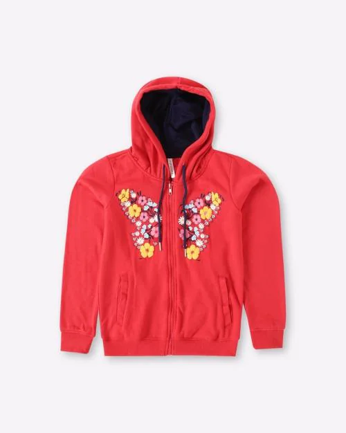 Floral Print Zip-Front Hoodie