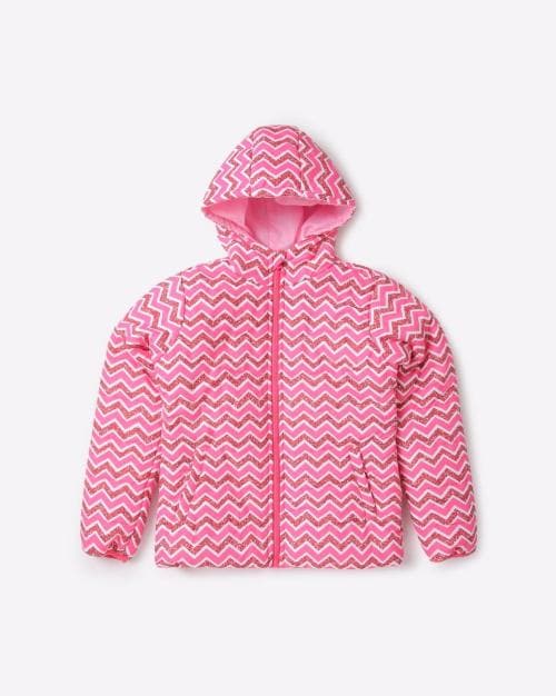 Chevron Print Hooded Puffer Jacket