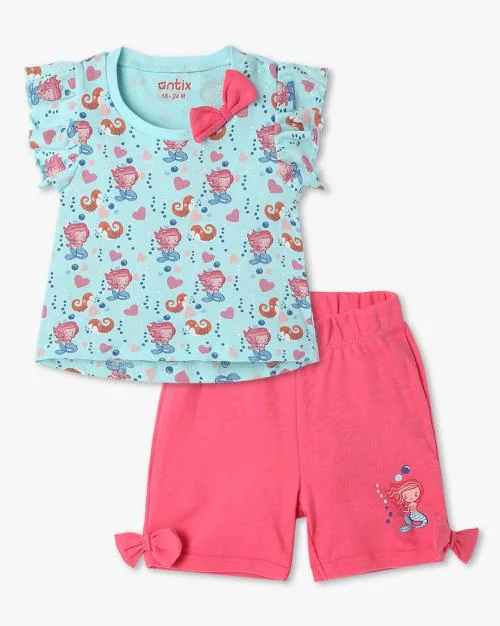 Girls Graphic Print Top with Shorts