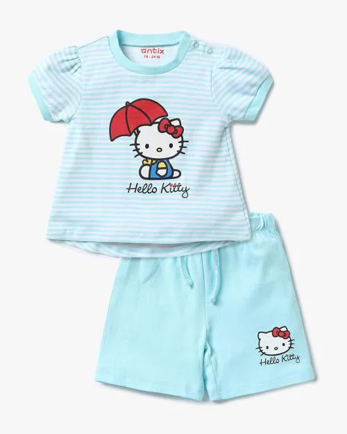 Hello Kitty Print Regular Fit T-Shirt & Shorts Set