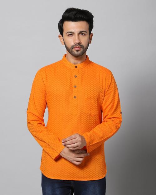Buy Woven Short Kurta with Patch Pocket Online at Best Prices in India