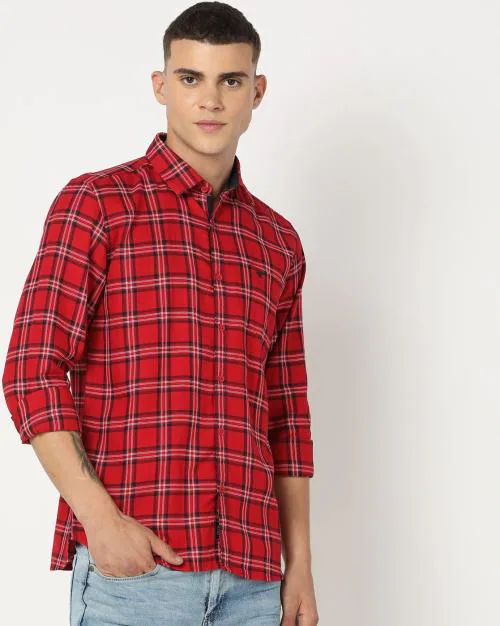 Buy Men Checked Slim Fit Cotton Shirt Online at Best Prices in India