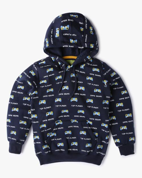 Novelty Print Hoodie with Ribbed Hem