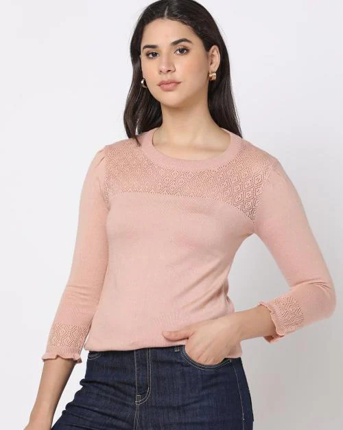 Crew-Neck Pullover with Ribbed Hem