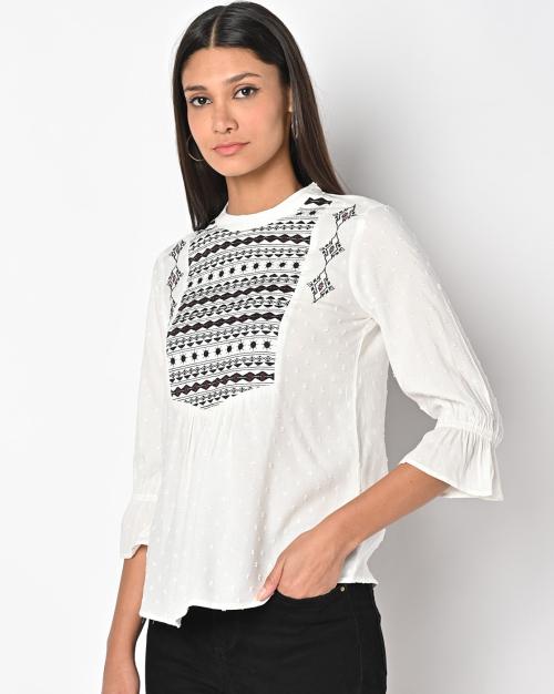 Embroidered Top with Keyhole Back