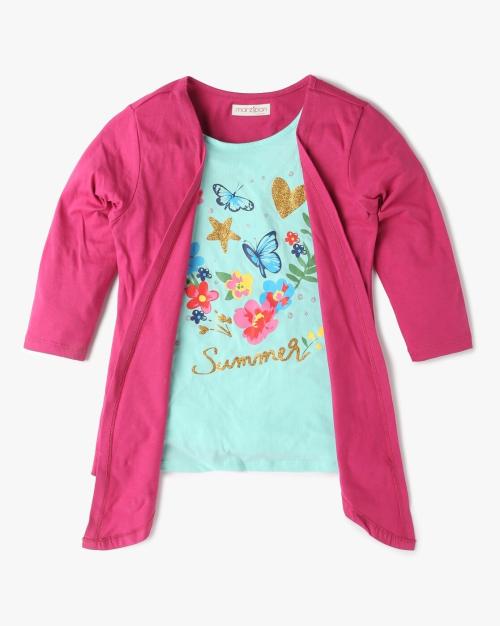 Printed Top with Attached Cardigan