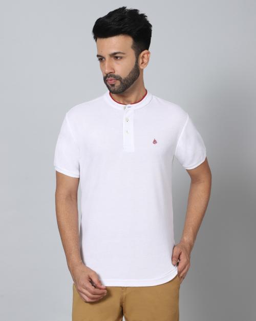 Regular Fit Embroidered Logo Henley T-Shirt