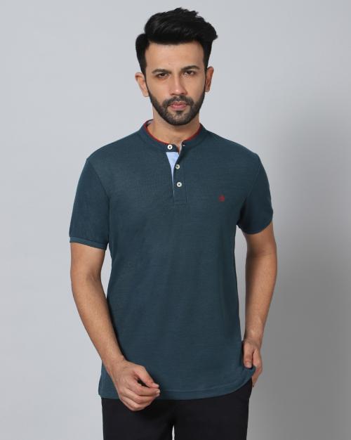 Regular Fit Henley T-Shirt with Contrast Tipping