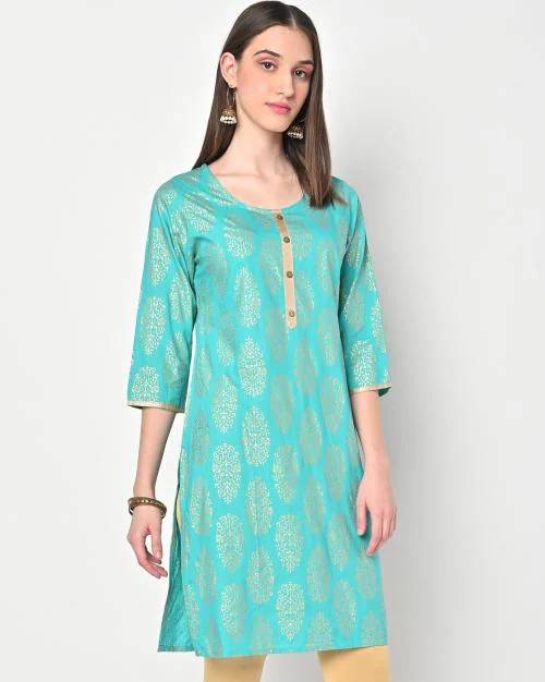 Foil Print Straight Kurta
