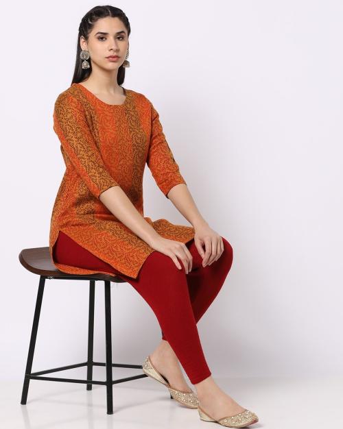 All Over Jaquard Flat Knit Winter Straight Kurtas