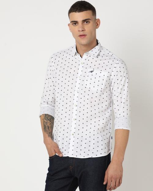 Men Micro Print Slim Fit Shirt