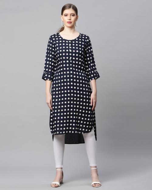 Printed Straight High-Low Kurta