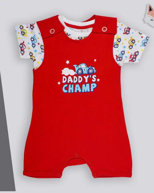 Typographic Print Rompers with T-Shirt Set