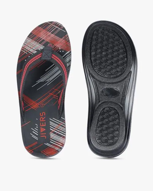 Men Striped Thong-Strap Flip-Flops