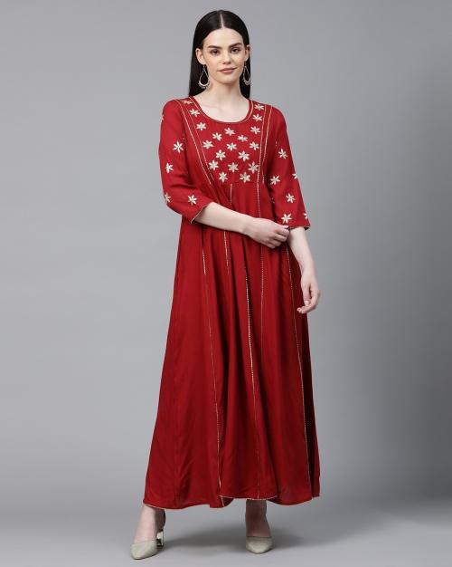 Embroidered A-Line Gown