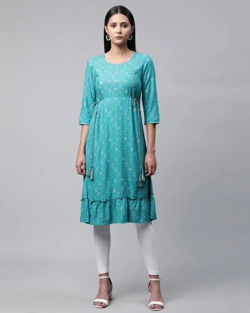 Printed Empire Kurta with Waist Tie-Ups