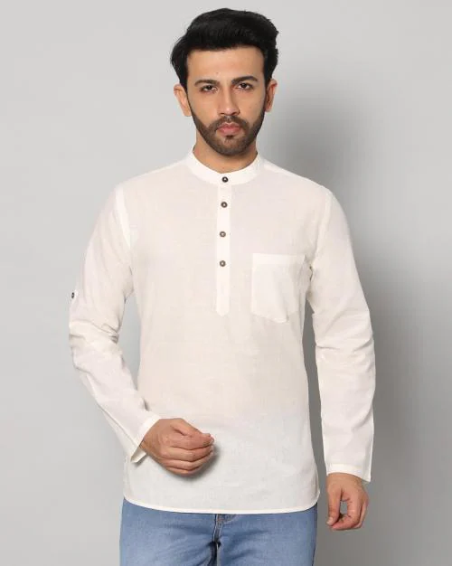 Buy Band Collar Kurta with Patch Pocket Online at Best Prices in India