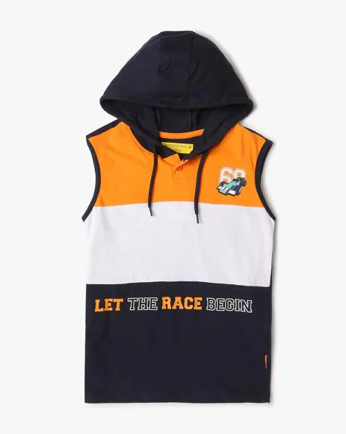 Boys Colourblock Relaxed Fit Hooded T-Shirt