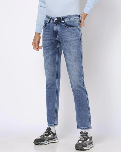 Men Acid-Wash Slim Fit Jeans