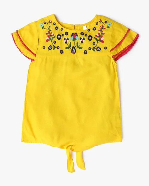 Girls Embroidered Regular Fit Top