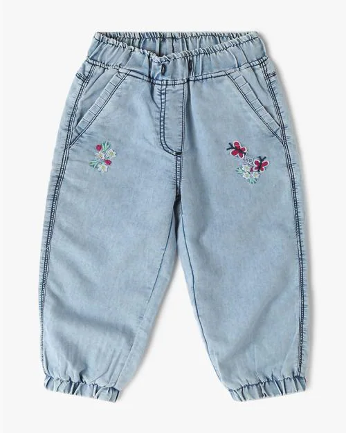 Girls Embroidered Regular Fit Joggers