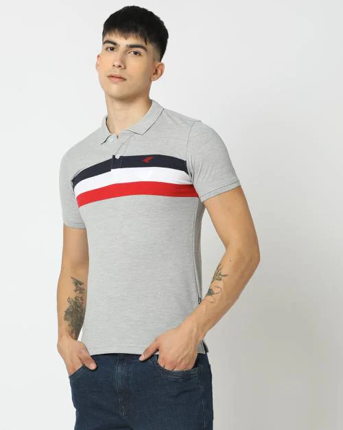 Men Striped Slim Fit Polo T-Shirt