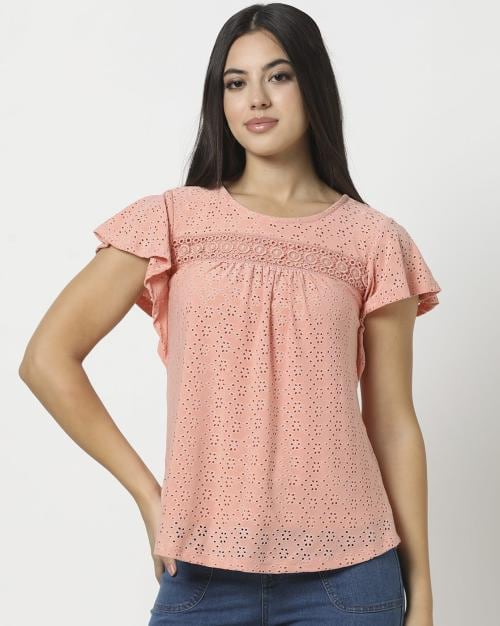 Women Schiffli Embroidered Regular Fit Top
