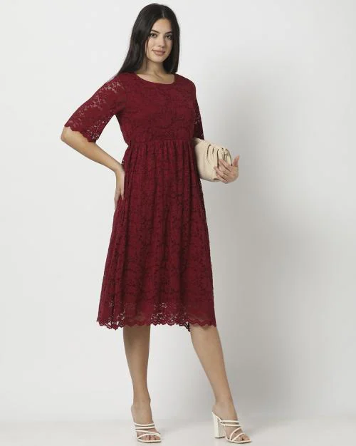 Women Embroidered Fit & Flare Dress